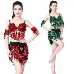 Stage Wear 2023 XL Size Sexy Belly Dance Costumes For Women Carnival Clothing 4-Pieces Tassel Bra Top With Skirt Performance Outfits