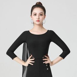 Stage Wear Modern Dance Top Women'S Latin Jumpsuit Black Floating High-End Shirts Adult National Standard Clothes DN13256