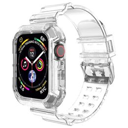 Clear Band + Case for Apple Watch Series 8 7 6 SE 5 4 49mm 45mm 44mm 42mm 41mm Transparent Soprt Strap Cover for iWatch Series 6 5 4 3 2 1