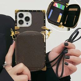 Designer Phone Case Luxury iPhone Case for iPhone 15 14 Pro Max Cases 13 12 11 X XR XS XsMax Samsung Galaxy s23 ultra s22 s21 Zipper Card Holder Crossbody Mobile Cover