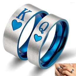 Wedding Rings Classic Blue 316L Stainless Steel Couples Engagement Bands "K" And "Q" Letter Promise Gift Anniversary