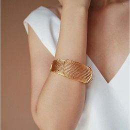 Link Bracelets Brass Statement Chunky Cutout Bangle Women Jewellery Designer T Show Runway Gown Rare INS Japan Korean Trendy