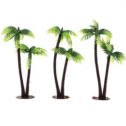 Decorative Flowers 3Pcs Green Tree Cupcake Topper With Coconuts Cake For Hawaii Theme Party Summer Decoration