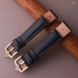 Watch Bands Watchband 20mm 22mm Dark Blue With White Line Stitched Smooth High Quality Strap Quick Release Pins Mens Mechanical Straps