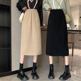 Skirts Corduroy Skirt Women's Autumn And Winter Small Pink High Waist Thin Back Fork Medium Long Hip Wrap