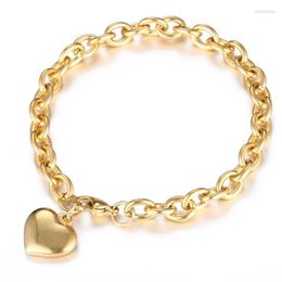 Charm Bracelets Paylor Romantic Stainless Steel Heart Bracelet For Women Silver/Gold Colour Girl Simple Link Chain Cuff Jewellery Gift Raym22