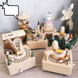 Novelty Items Handmade Wooden Music Box Creative Retro Rotating Music Box Christmas Birthday Gifts DIY Log Making Ornament Home Decoration 230621