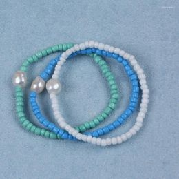 Bangle Handcrafted Bracelet Glass Beads 19cm Length For Sale Blue Color Three Rows Freshwater Pearl Bracelets