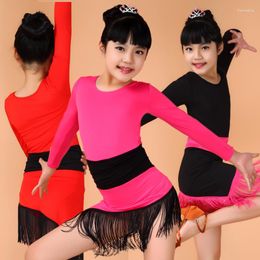 Stage Wear 6 Sizes Tassel Dual Colour Latin Dance Dress Girls Childrens-Fancy-Dress Sexy Plus Fringe Tango Salsa Rumba Costume