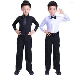 Stage Wear Comfort Latin Dance Shirts For Children Black White Fitness Fabric Fringe Pants Male ChaCha Tops Boy Show Trousers Y10490