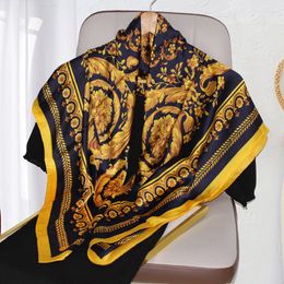 Scarves 2023silk Scarf 110 Women's Large Shawl Pashmina Hijab Four Echarpe Design Print Beach