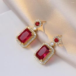 Necklace Earrings Set GD Luxury Shiny Ruby Red Pendant And Vintage Stainless Steel Iced Out Zircon Earring Jewellery