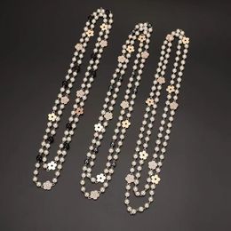 luxury fashion women's ladies' female's punk Bohemia crystals beaded flower two layers long pearls chain necklace sweater necklaces sweater chains 3colors