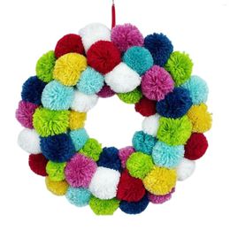 Decorative Flowers Felt Wreath Balls Colorful Pompom Round Front Door Hanger For Indoor Outdoor