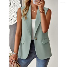 Women's Vests Women Summer Solid Loose Elegant Casual Fashion Office Lady Sleeveless Streetwear Button Polo Collar 2023