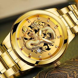 Wristwatches 1pc Men's Watch Luxury Chinese Dragon Golden Luminous Steel Calendar Quartz