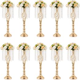wedding sliver mental Chandelier flower stand vase Centerpiece Gold Vase for Wedding Centerpieces Table Decorations with Chandelier Crystals,