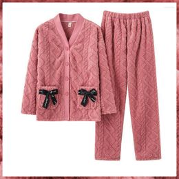 Women's Sleepwear Arrival Set Ladies Pyjamas Suit Brushed Flannel Women Homewear Cotton Plush Homeclothes Pyjamas Sets M-3XL