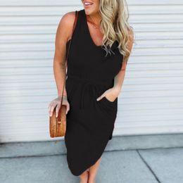 Casual Dresses Women's Summer Sleeveless Tank Dress V Neck Button Down Tie Women Dressers For Fall