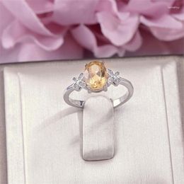 Cluster Rings Fine Jewellery 925 Silver For Women 8 6mm Citrine Yellow Oval Natural Gemstone Adjustable Ring Elegant Wedding Bands R-CI002