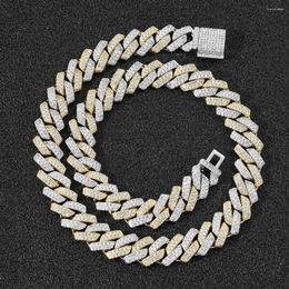 Link Bracelets 14mm Strip Dense Cuban Chain Micro Set Zircon Platinum Real Gold Two Color Men's Hip Hop Necklace Raym22