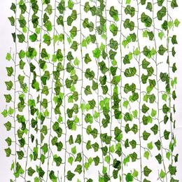 Decorative Flowers 2.4m Leaf Vine Artificial Hanging Plants Liana Silk Fake Ivy Leaves For Wall Green Garland Decoration Home Decor Party