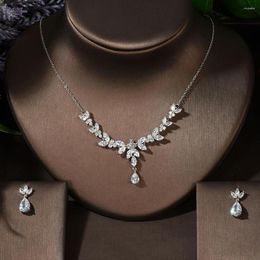 Necklace Earrings Set Fashion Luxury Gorgeous Cubic Zircon White Gold Colour Adjustable Crystal Earring For Women Bride Jewellery Gift N-07
