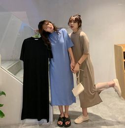 Casual Dresses Korean Style Women Summer Cotton T-shirt Long Dress Loose Large Size 4XL Womens Split Ends Vestidos Daily Wear 2023