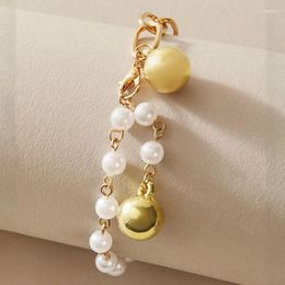 Anklets QiLuxy Wind Chime Pearl Summer Beach Style Anklet For Women Fashion Gold Color Trendy Foot Jewelry