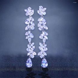 Dangle Earrings INS Fashion Luxury Leaf Cubic Zirconia Jewellery For Women Elegant CZ Bridal Drop Wedding Long Ear Jewellery