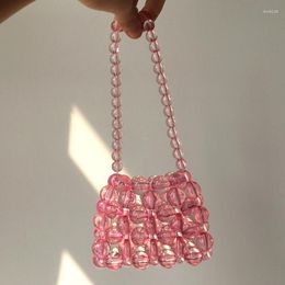 Вечерние сумки мини -розовая рука сплетенная сумка с бисером мода минималистская женская сумочка милая помада помада с нулевым подарком готовый продукт