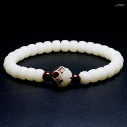 Strand Tibetan Buddhism Lotus Charm & Wooden Beads Stretch Bracelet For Women Yoga Meditation Chakra Tagua Nut Jewelry