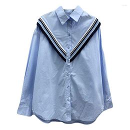 Women's Blouses Temperament Stripe Korea Fashion College Loose Thin V-neck Shirt Women's Long Sleeve Cardigan Casual Coat Ladies 2023