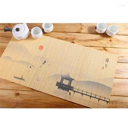 Table Mats 1 Pcs Chinese Style Napkin Insulation Pad Hand-woven Bamboo Slip-proof Decorative Printing Mat Tea Set 30 60cm