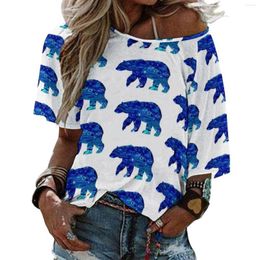 Women's T Shirts Polar Bear Ruffle Short Sleeve T-Shirt V Neck Pattern Cute Tops Casual Tee Art