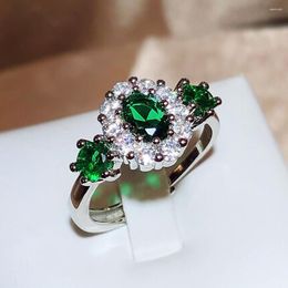Cluster Rings WPB Original Women Shiny Imitation Flower Emerald Ring Female Luxury Jewellery Zircon Design Girl Gift Party