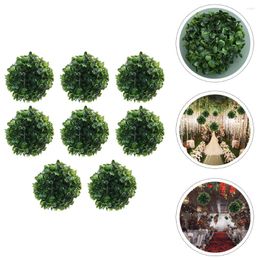 Decorative Flowers 8 Pcs Faux Greenery Simulated Plastic Grass Ball Hanging Artificial 12X12CM Fake Adornment