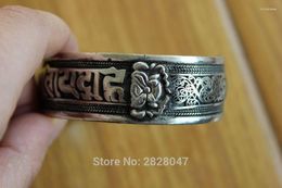 Bangle BR424 Vintage Tibetan Silver Antiqued Mantras Weaving Men Handmade Nepalese 20mm Wide Adjustable Bracelet Raym22