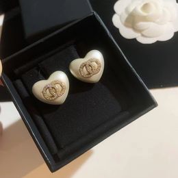 Luxury Designer Fashion Heart-shaped Knot earrings White resin acrylic 925 Silver needle earring for women party birthday gift jewelry high quality with box