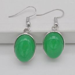 Dangle Earrings Green Jad E Stone Oval Beads GEM Jewellery T258