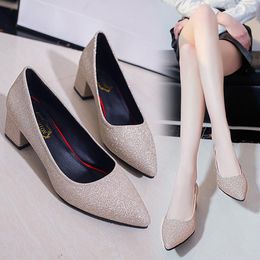 Dress Shoes 2023 Women Pumps Black High Heels Lady Patent Leather Thick With Autumn Pointed Single Female Sandals Big