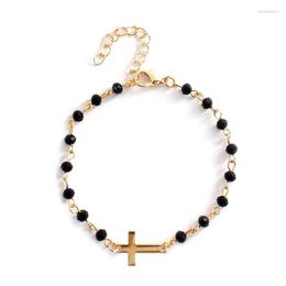 Bangle Fashion Bohemian Style Cross Bead Bracelet Black Resin Gold Colour Women's Chain Lady Party Jewellery Accessories