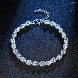Link Bracelets Lovely Hollow Ball Chain 925 Color Silver Bracelet For Women Fashion Wedding Party Holiday Gift Fine Jewelry