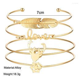 Bangle 40 Pieces/lot Letter Love Deer Snowflake Feather Cuff Set For Women Jewelry Gold Color Antlers Bracelets Adjustable Raym22