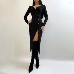 Party Dresses 2023 Autumn Winter Single-Breasted Long Sleeve Slim Cocktail Dress High Waist Mid Length Evening Robes Sexy Nightclub Gown