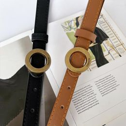 Belts Women Imitation Leather Belt Alloy Round Smooth Buckle Fashion High Quality Casual Trend Dress Decoration Hollow