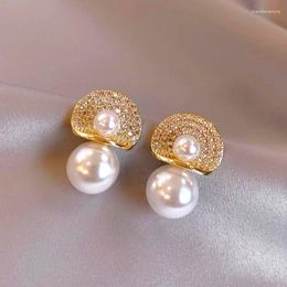 Stud Earrings Temperament Gold Colour Pearl Luxury Sector Gentle Dress Suit Jewellery Fashion Dangle Drop Women