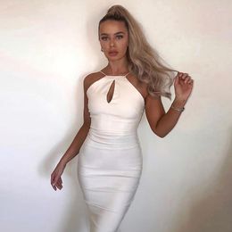 Casual Dresses Arrivals Summer Women's Fashion Sleeveless Halter Hollow Out Backless Sexy Slim Black Bodycon Night Club Midi Dress