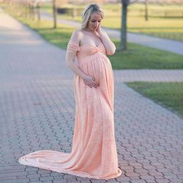 Casual Dresses Pregnant Wedding Dress Off Shoulder Chest Wrap Gown Flying Sleeve Large Hem Maxi Pography Lace Trailing