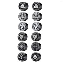 Stud Earrings BONISKISS Stainless Steel 6 Pairs Norse Viking Divination Runes For Men Magnetic Non-piercing Clip On Fake Studs Set